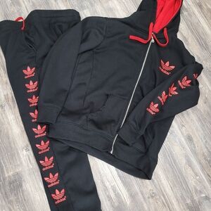 Blackand red Adidas Athletic sweatshirt hoodie & pants setMen's 2XL